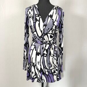 ISSa London 100% Silk Wrap Dress Purple Gray Long Sleeve Designer Mini UK10 US6